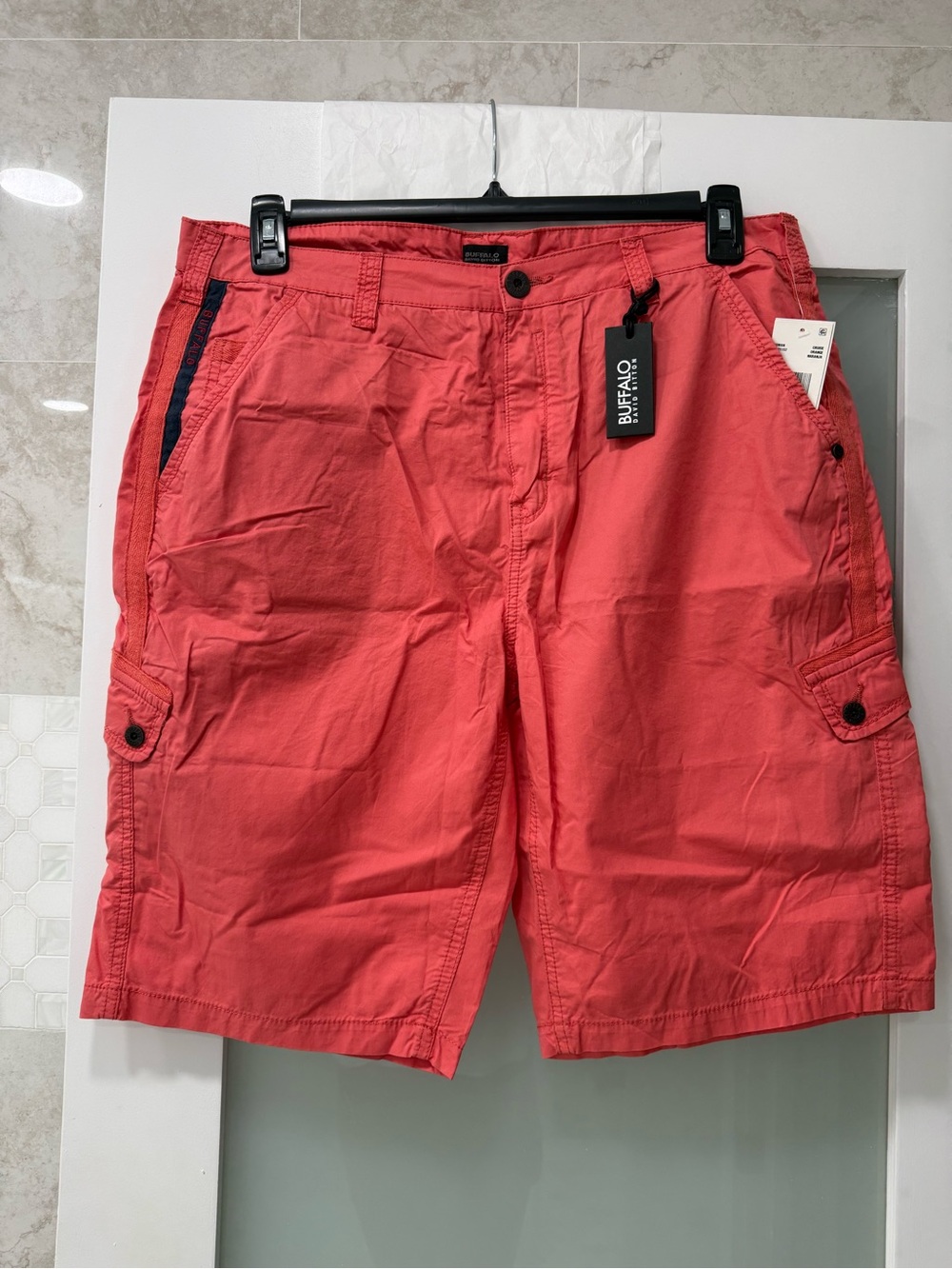 Buffalo David Bitton Men's Coral Cargo Shorts with Contrast Trim